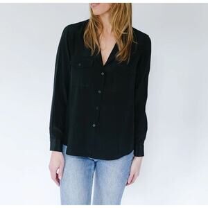 CCH Collection Silk Serena Shirt Essential Black Button Up Long Sleeve Size XS